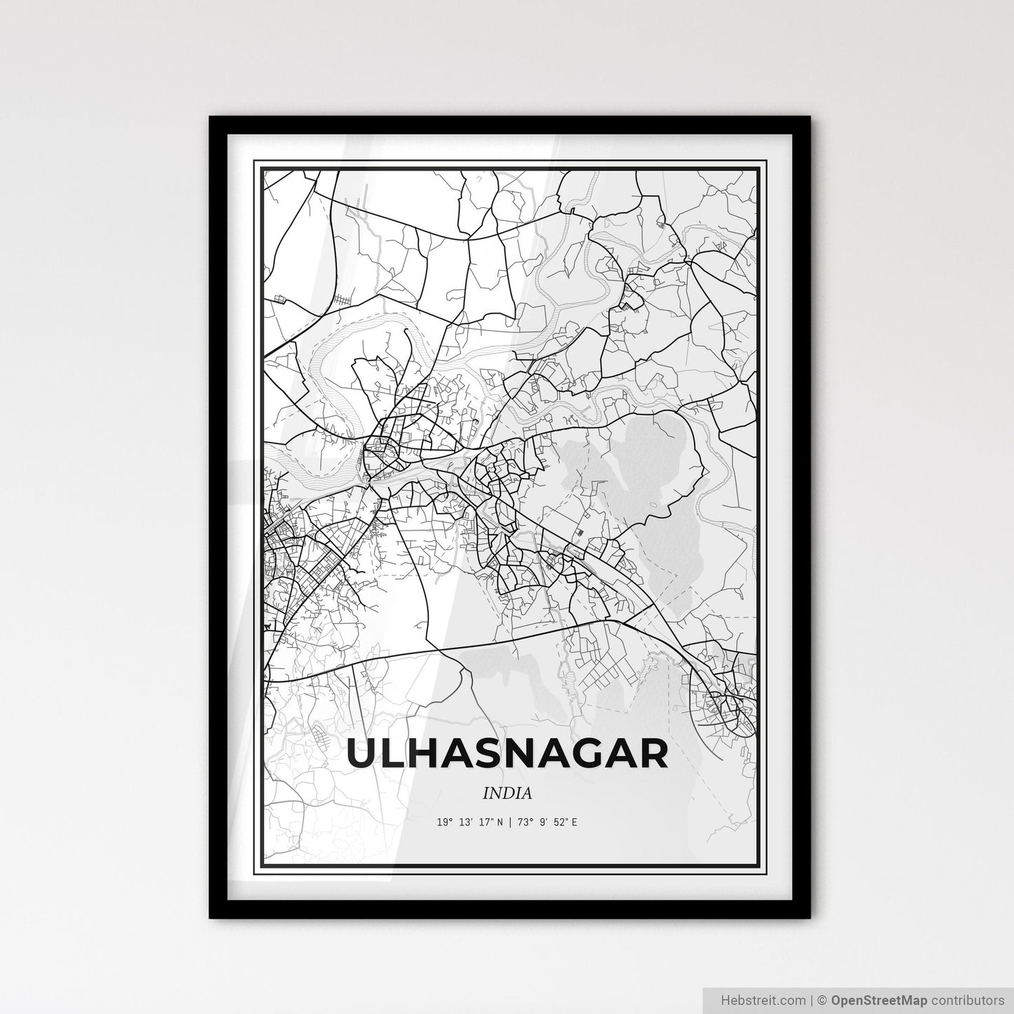 Ulhasnagar India - Scandinavian Style City Map for Modern Home Decor