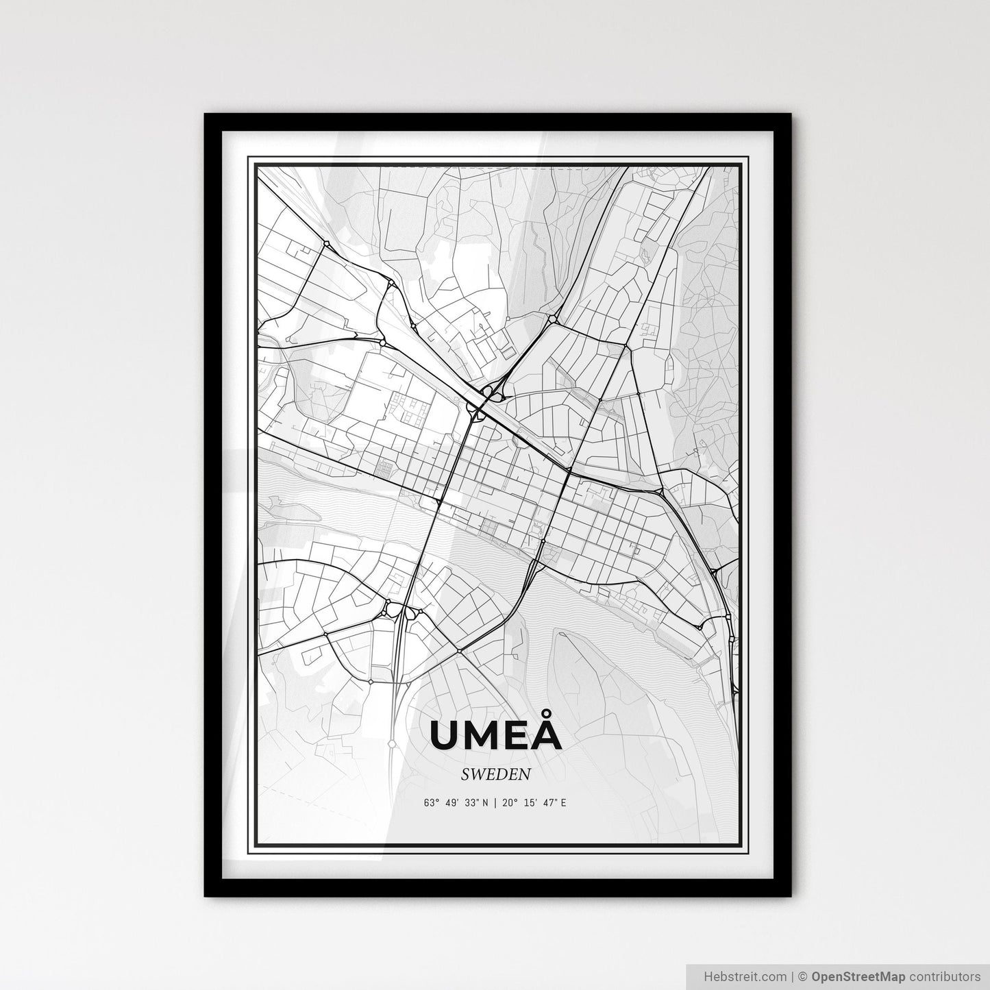 Umeå Sweden - Scandinavian Style City Map for Modern Home Decor