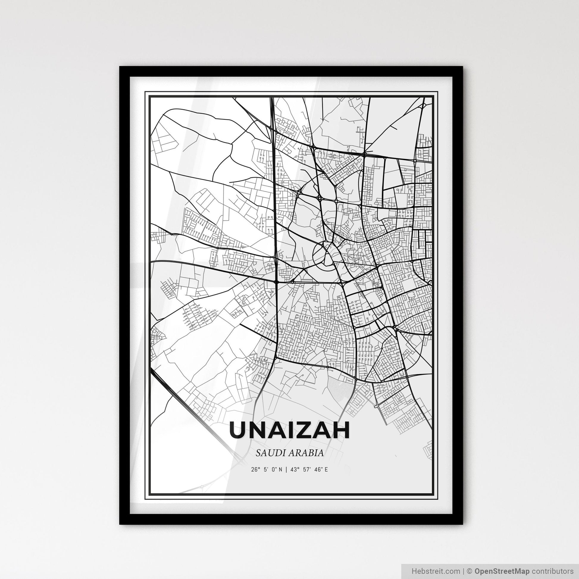 Unaizah Saudi Arabia - Scandinavian Style City Map for Modern Home Decor