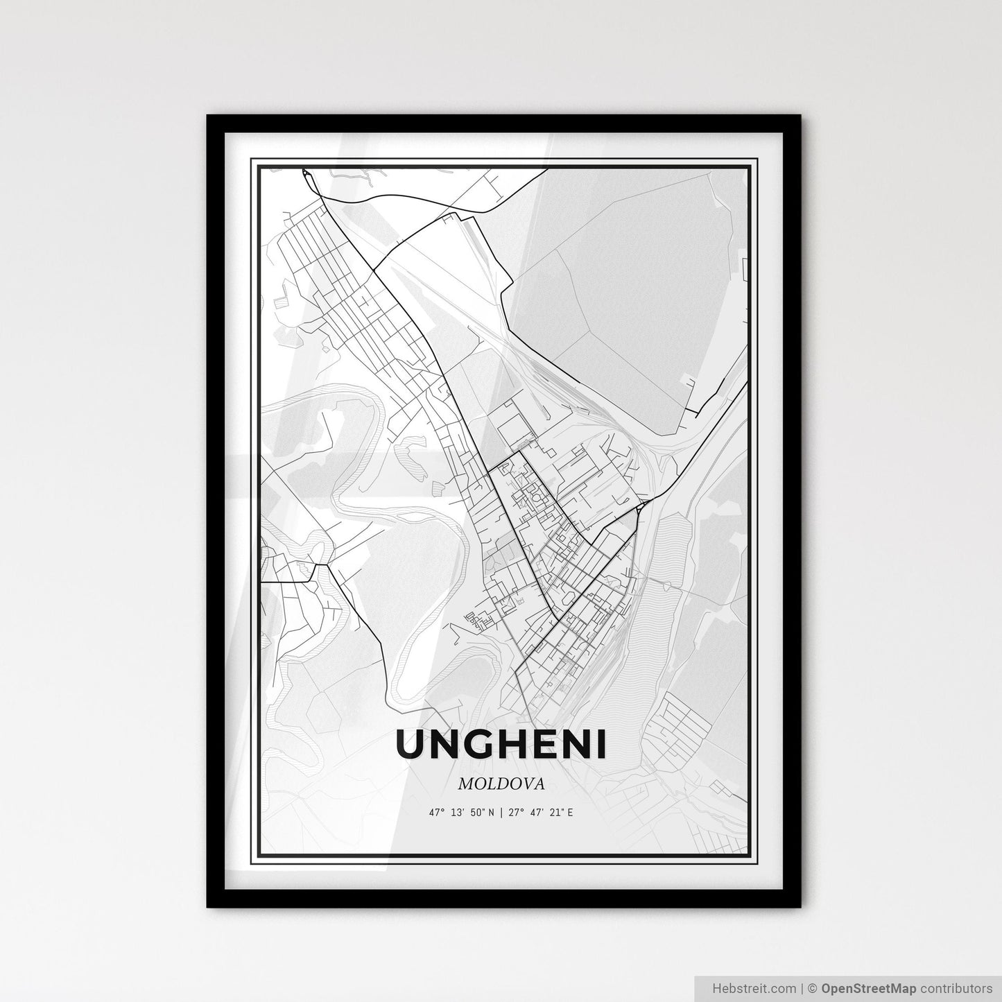 Ungheni Moldova - Scandinavian Style City Map for Modern Home Decor