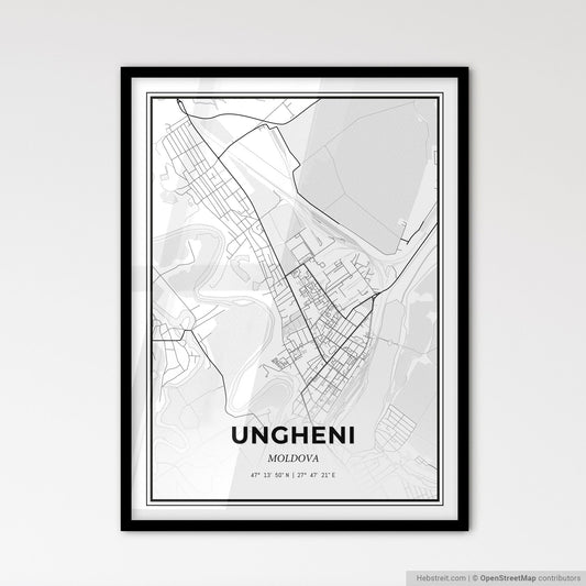 Ungheni Moldova - Scandinavian Style City Map for Modern Home Decor
