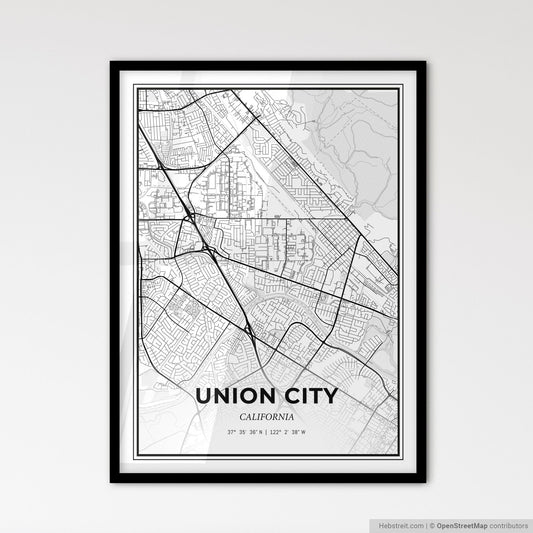 Union City California - Scandinavian Style City Map for Modern Home Decor