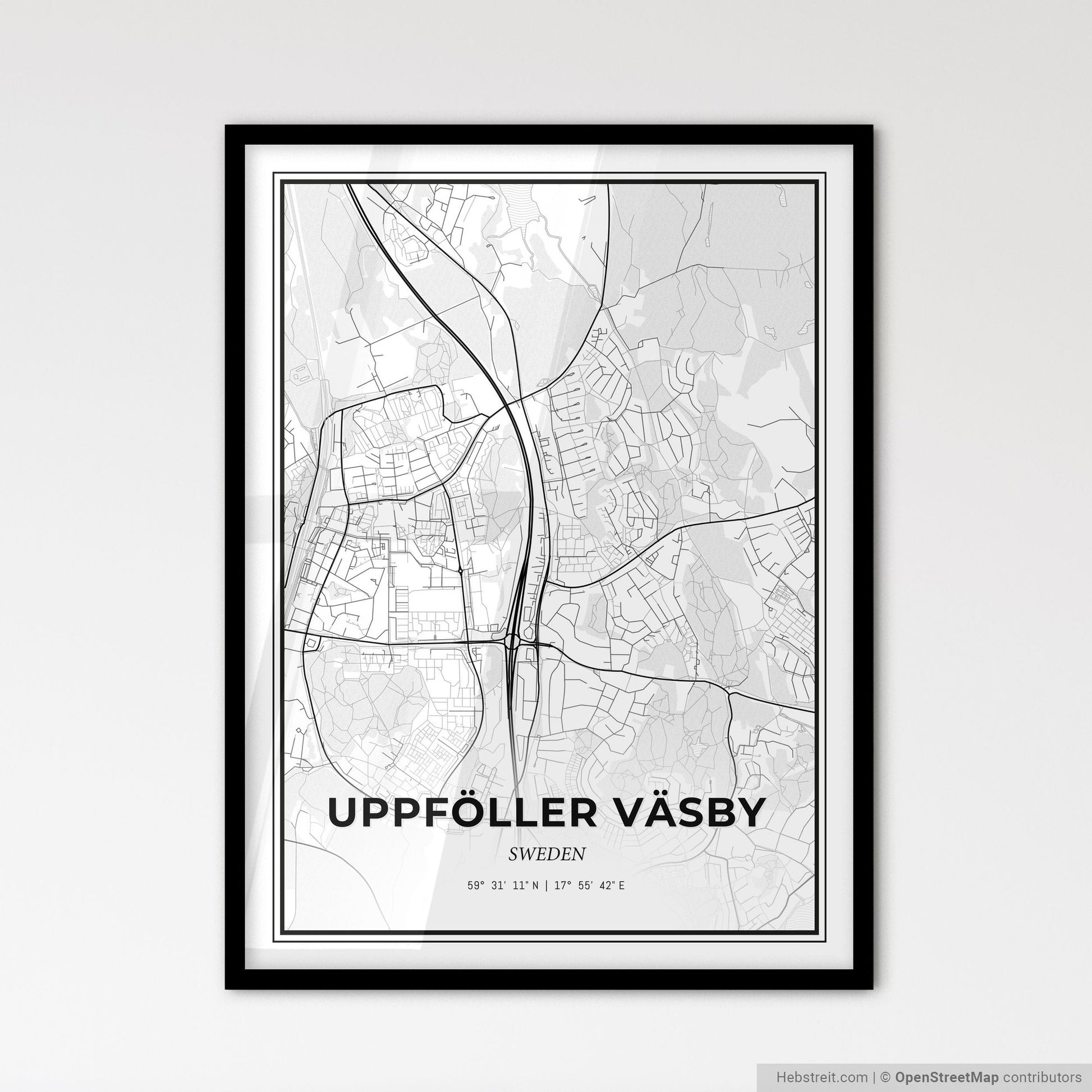 Upplands Väsby Sweden - Scandinavian Style City Map for Modern Home Decor