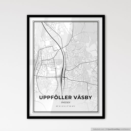 Upplands Väsby Sweden - Scandinavian Style City Map for Modern Home Decor