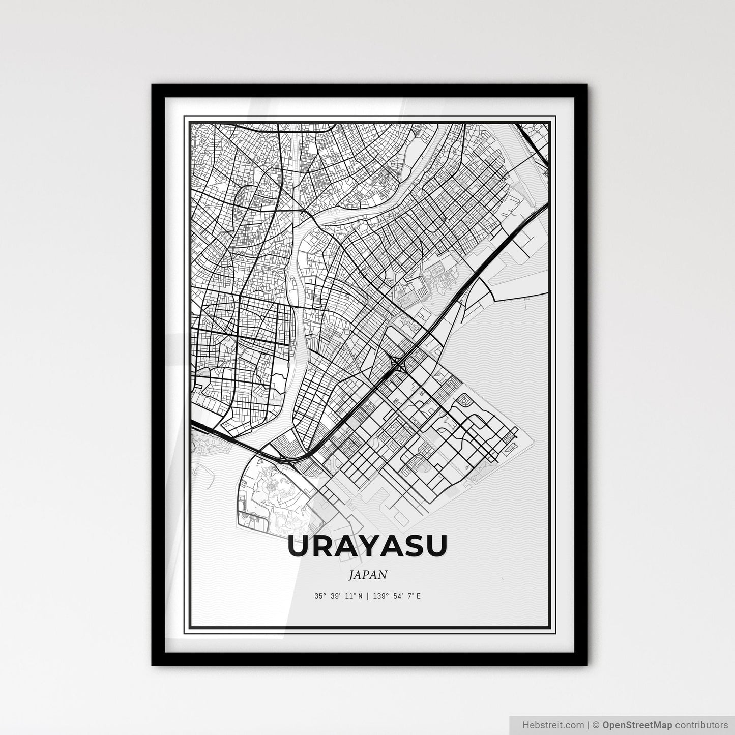 Urayasu Japan - Scandinavian Style City Map for Modern Home Decor
