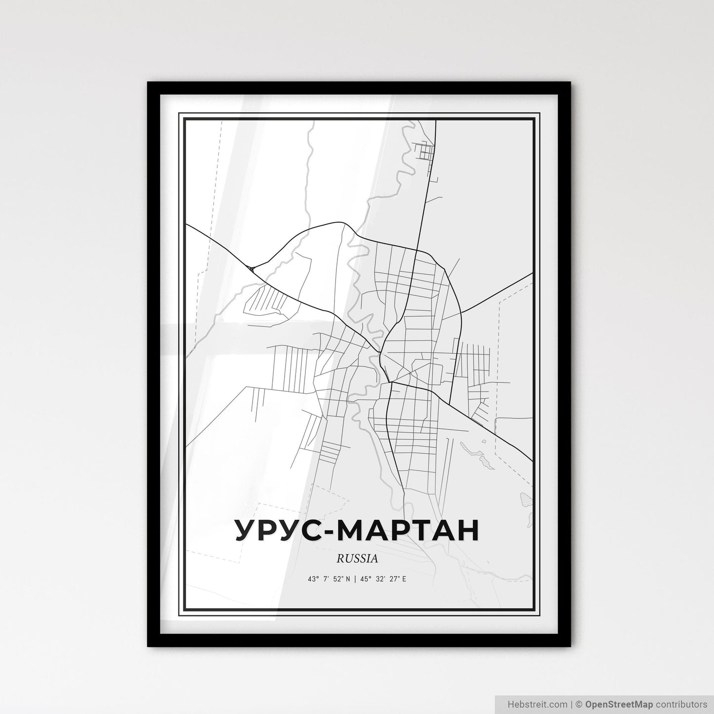 Urus-Martan Russia - Scandinavian Style City Map for Modern Home Decor
