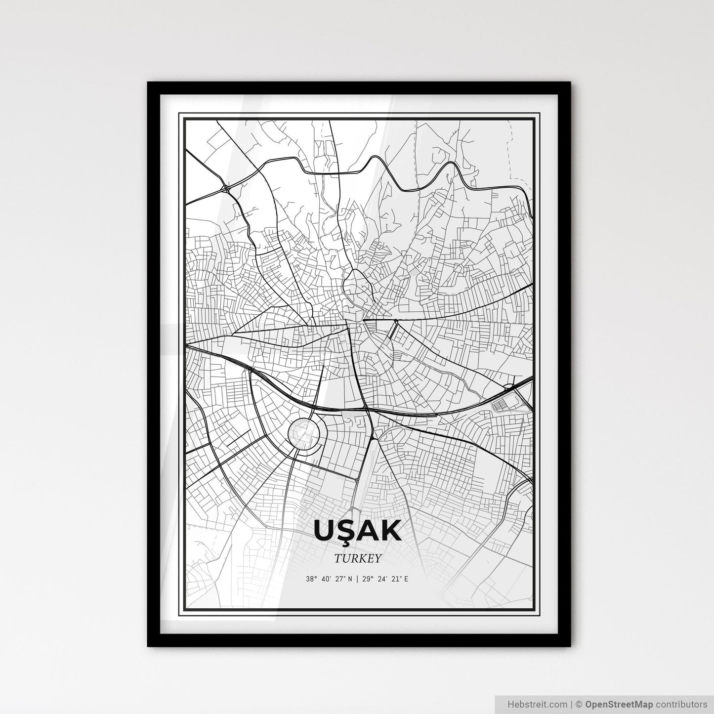 Uşak Turkey - Scandinavian Style City Map for Modern Home Decor