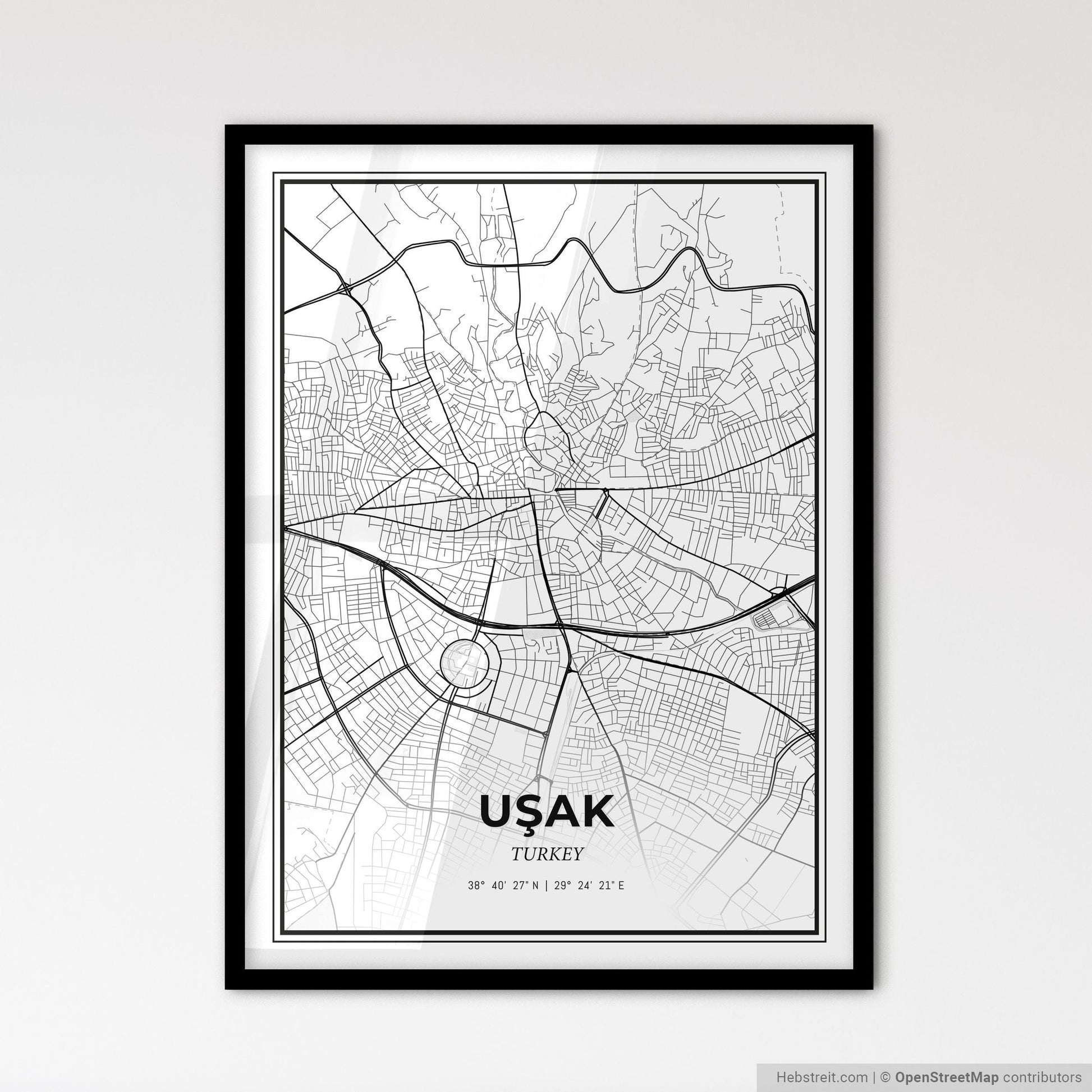 Uşak Turkey - Scandinavian Style City Map for Modern Home Decor