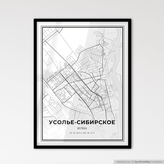 Usolye-Sibirskoye Russia - Scandinavian Style City Map for Modern Home Decor