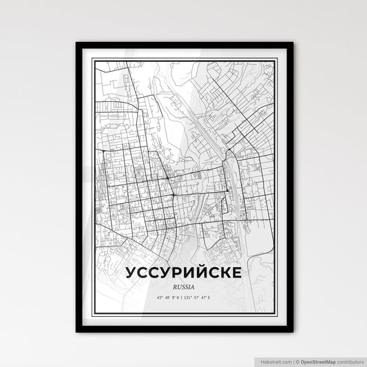 Ussuriysk Russia - Scandinavian Style City Map for Modern Home Decor