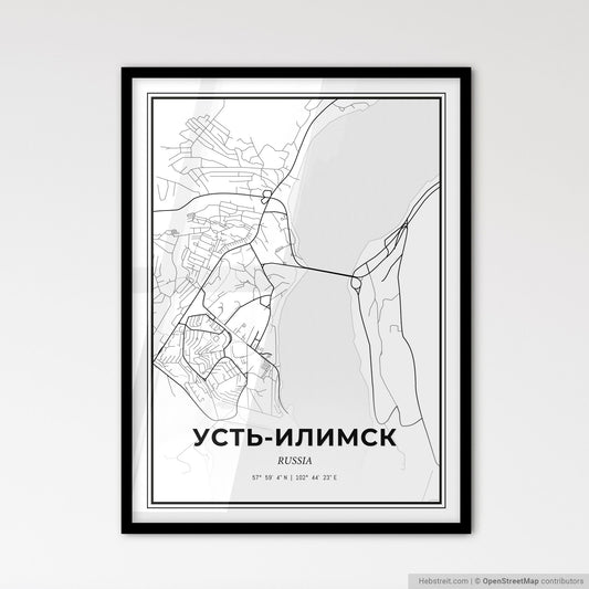 Ust-Ilimsk Russia - Scandinavian Style City Map for Modern Home Decor
