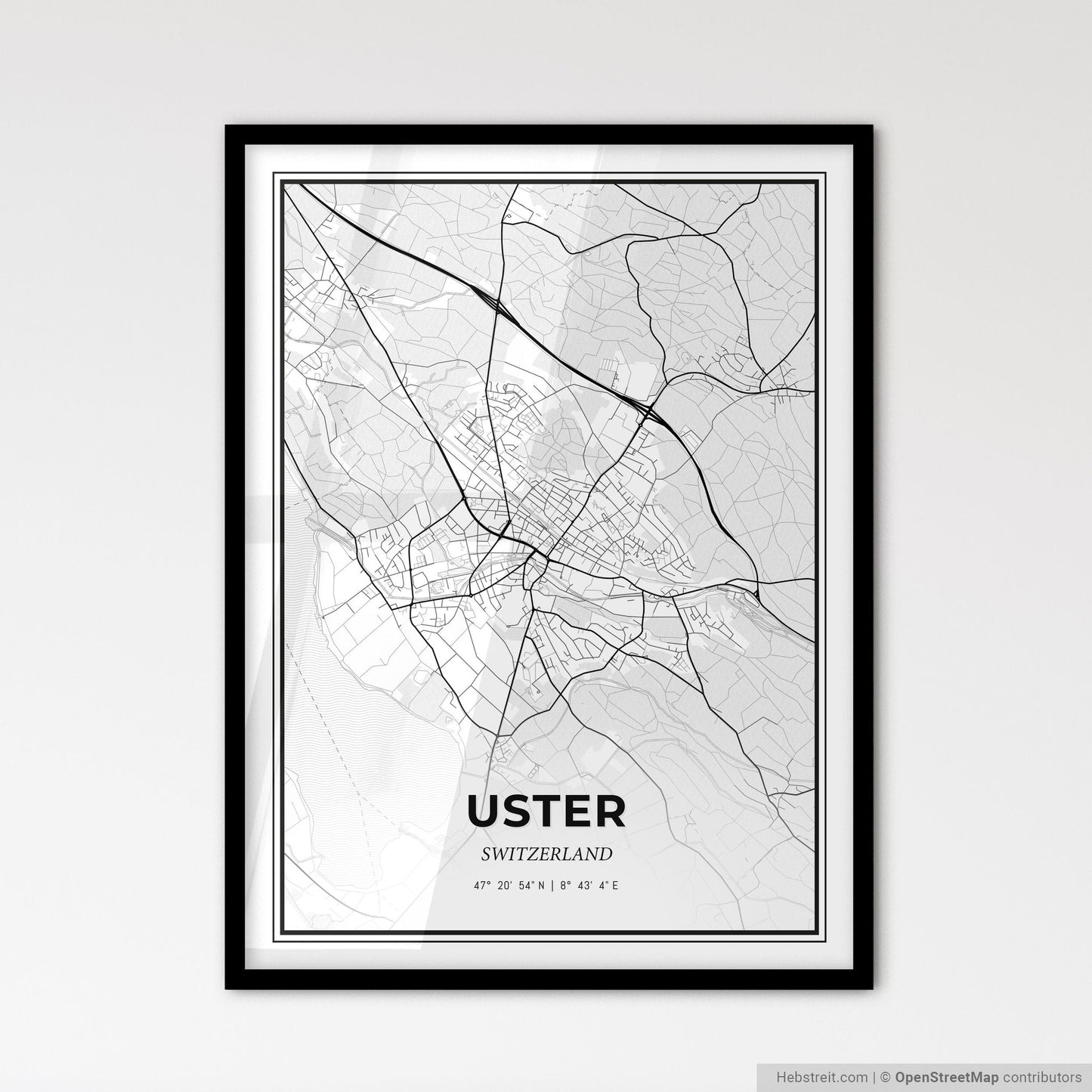 Uster Switzerland - Scandinavian Style City Map for Modern Home Decor