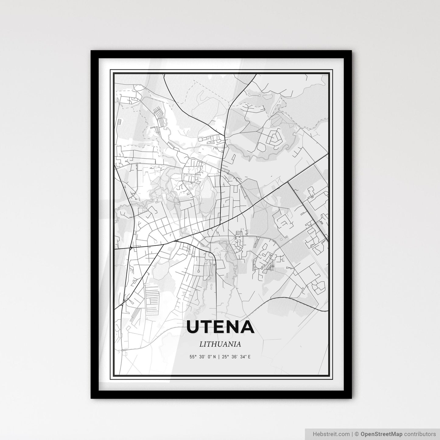 Utena Lithuania - Scandinavian Style City Map for Modern Home Decor