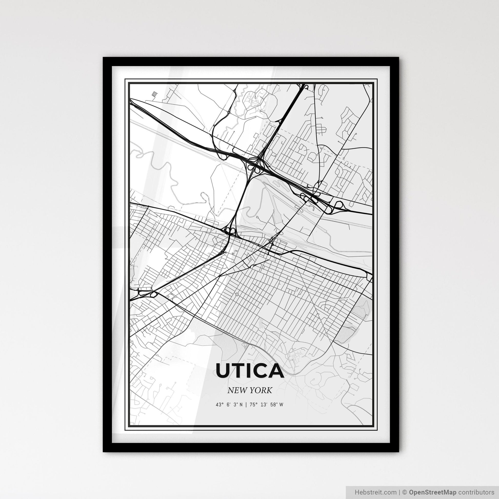 Utica New York - Scandinavian Style City Map for Modern Home Decor
