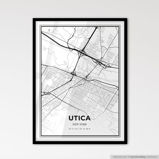 Utica New York - Scandinavian Style City Map for Modern Home Decor