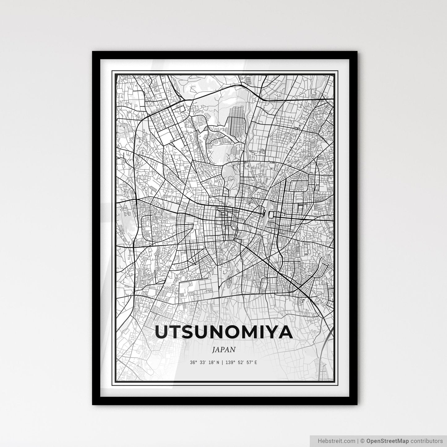 Utsunomiya Japan - Scandinavian Style City Map for Modern Home Decor