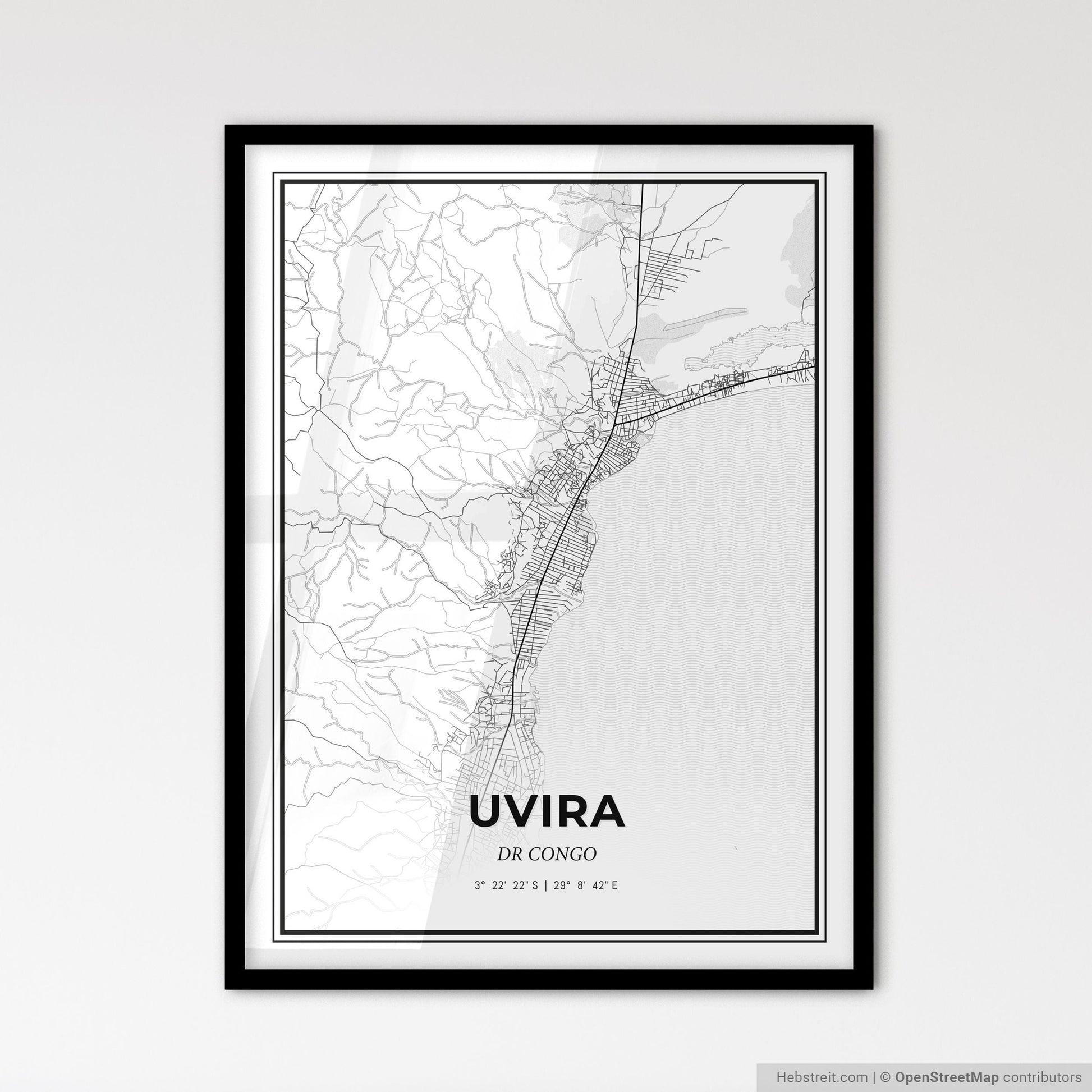 Uvira DR Congo - Scandinavian Style City Map for Modern Home Decor