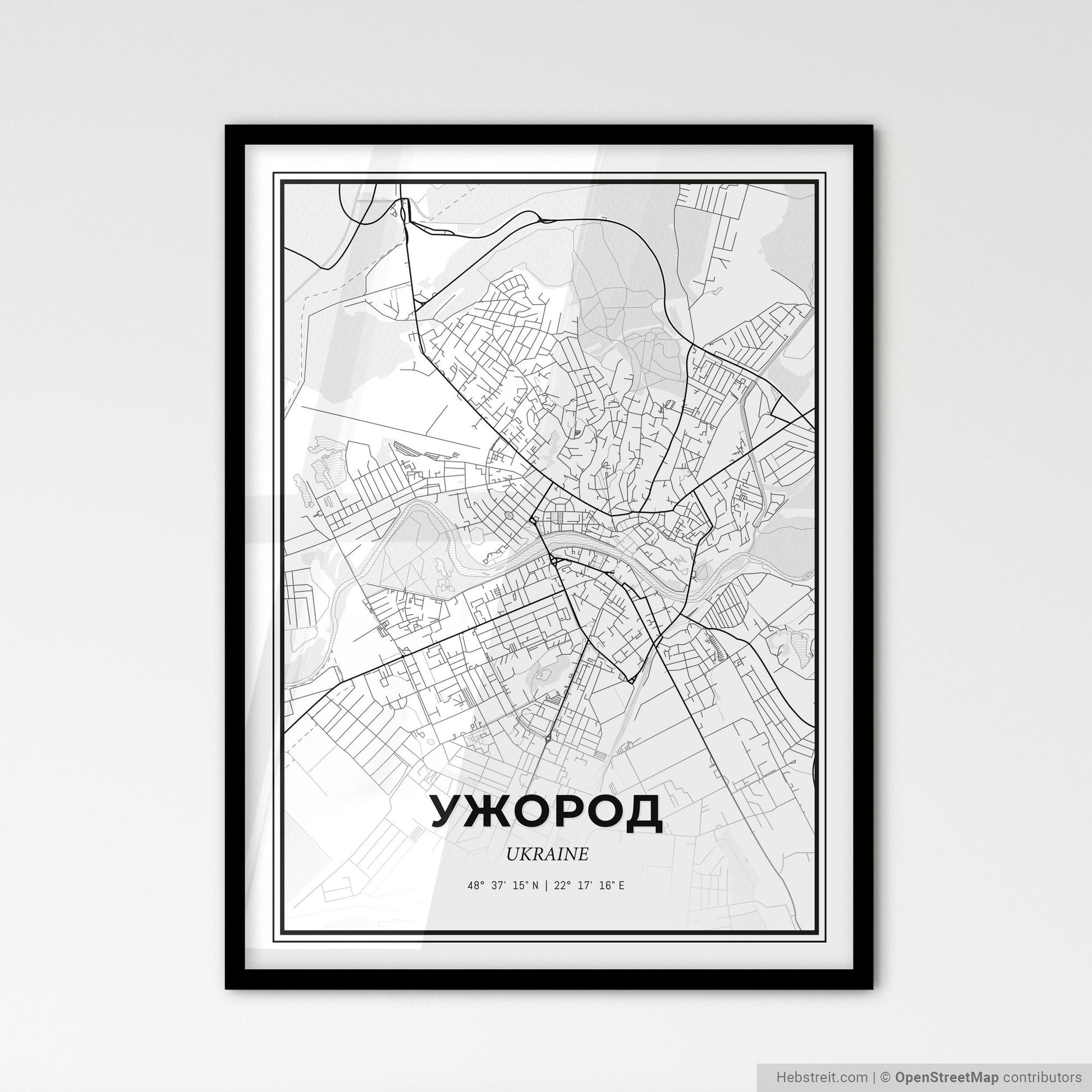 Uzhhorod Ukraine - Scandinavian Style City Map for Modern Home Decor