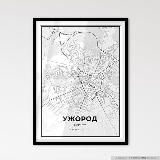 Uzhhorod Ukraine - Scandinavian Style City Map for Modern Home Decor