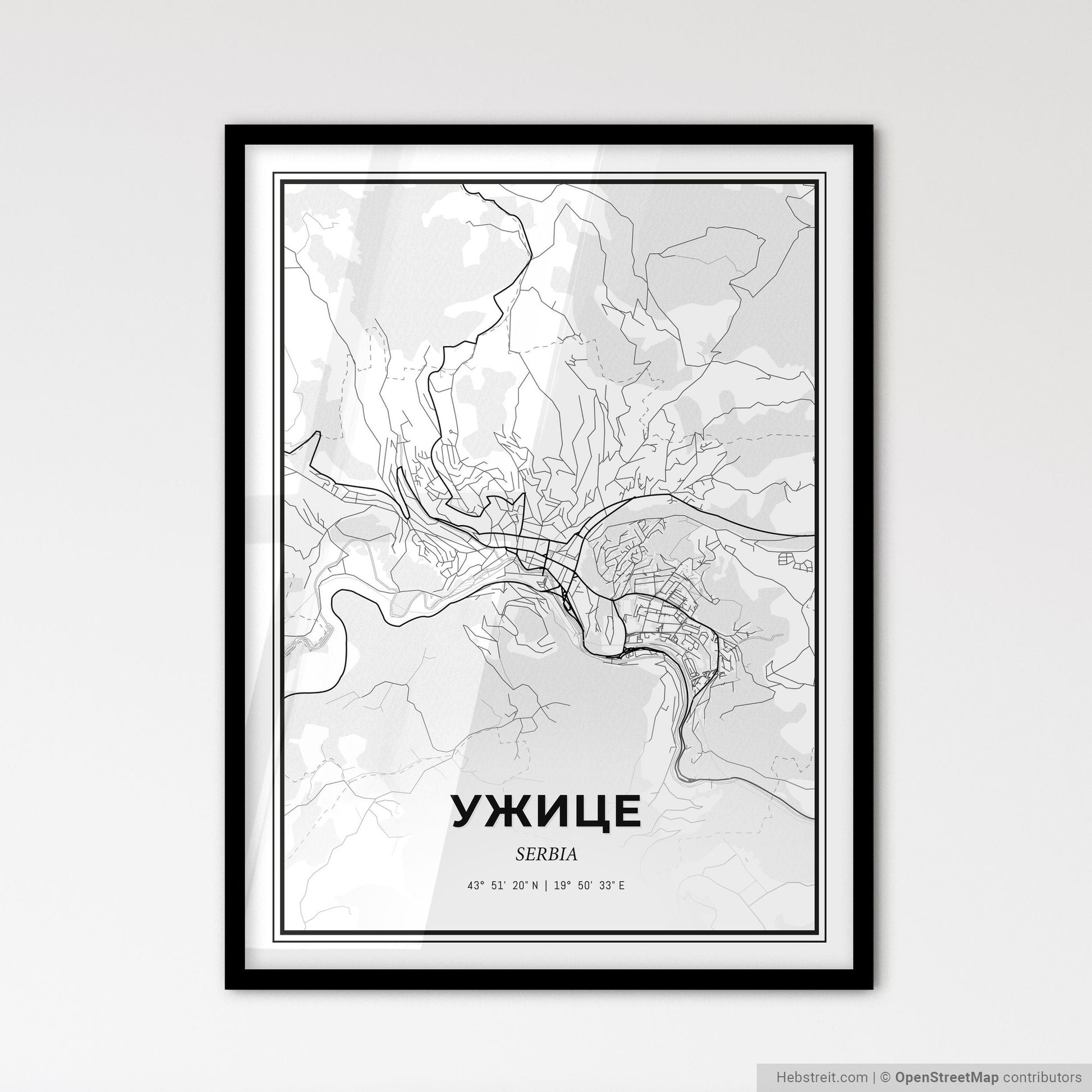 Užice Serbia - Scandinavian Style City Map for Modern Home Decor