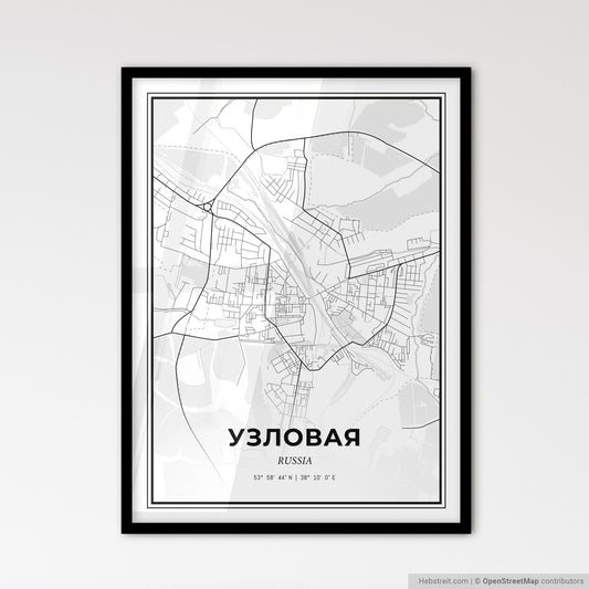Uzlovaya Russia - Scandinavian Style City Map for Modern Home Decor