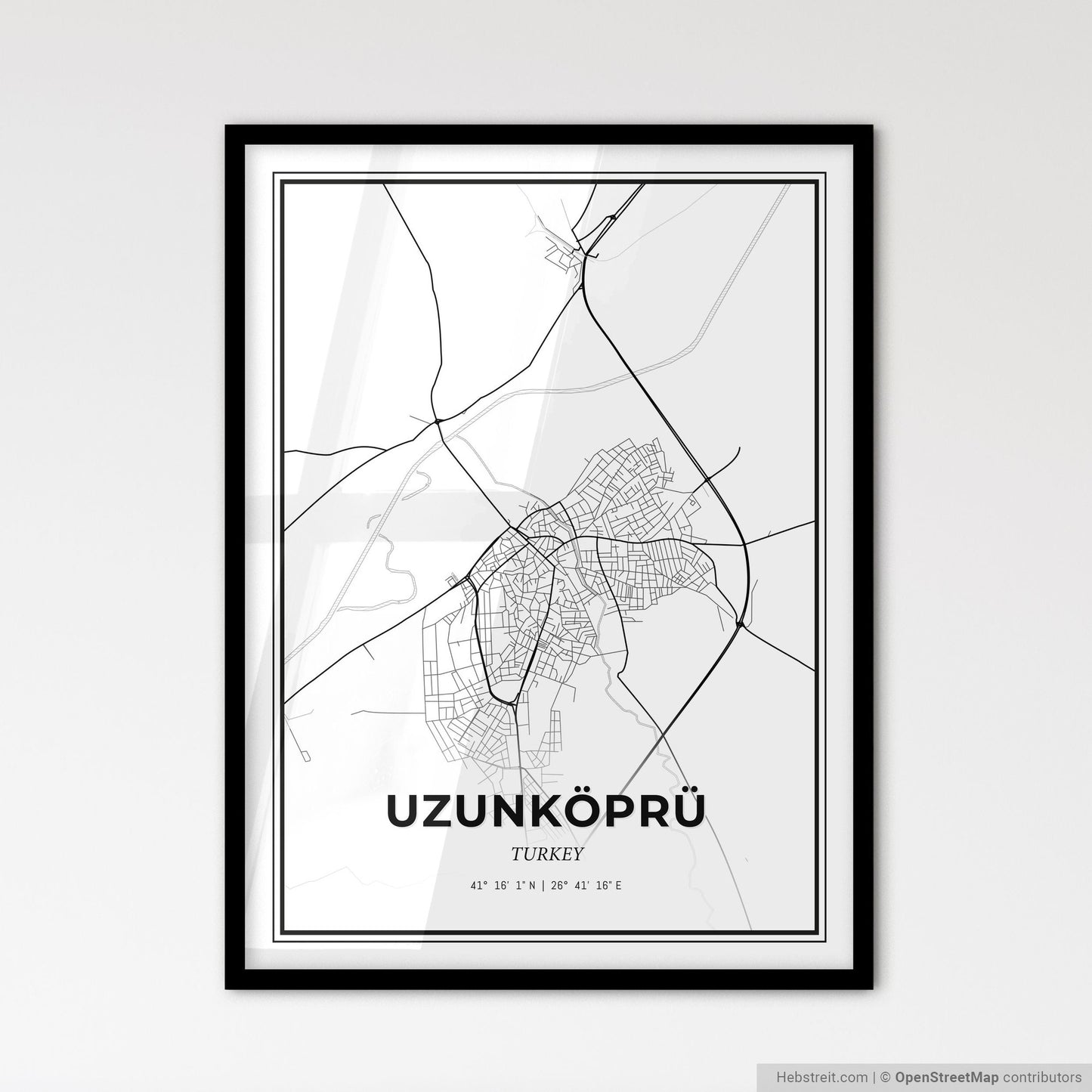 Uzunköprü Turkey - Scandinavian Style City Map for Modern Home Decor
