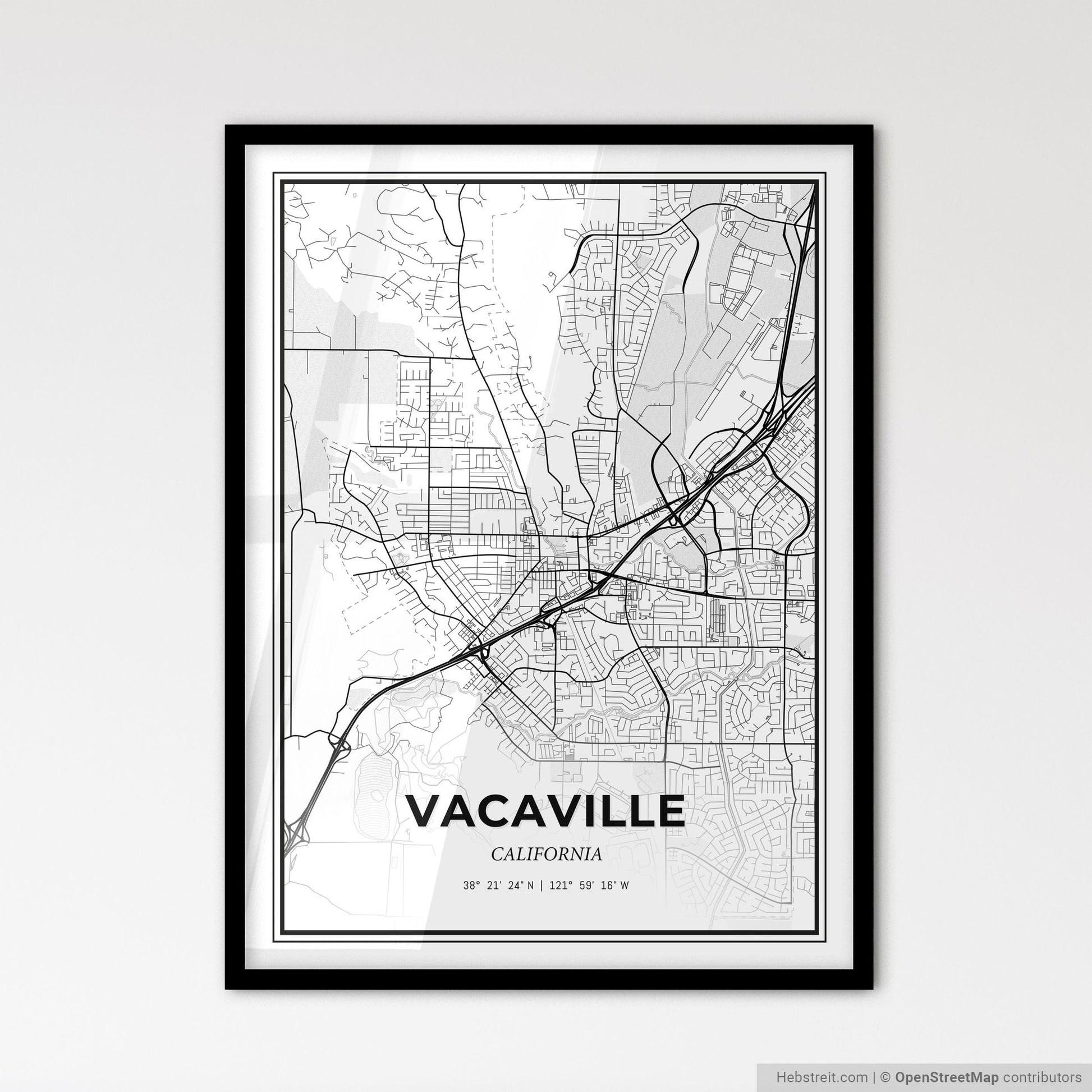 Vacaville California - Scandinavian Style City Map for Modern Home Decor