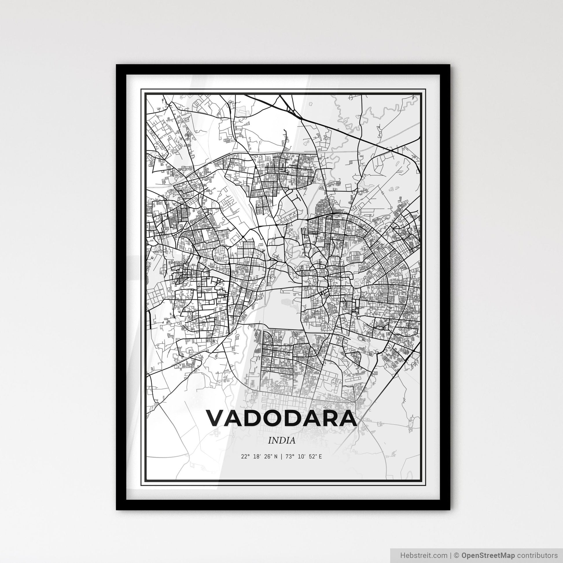 Vadodara India - Scandinavian Style City Map for Modern Home Decor