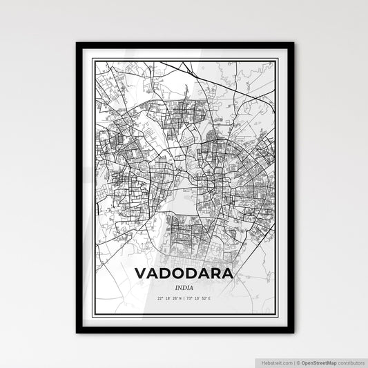 Vadodara India - Scandinavian Style City Map for Modern Home Decor