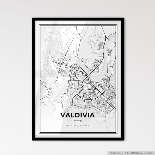 Valdivia Chile - Scandinavian Style City Map for Modern Home Decor