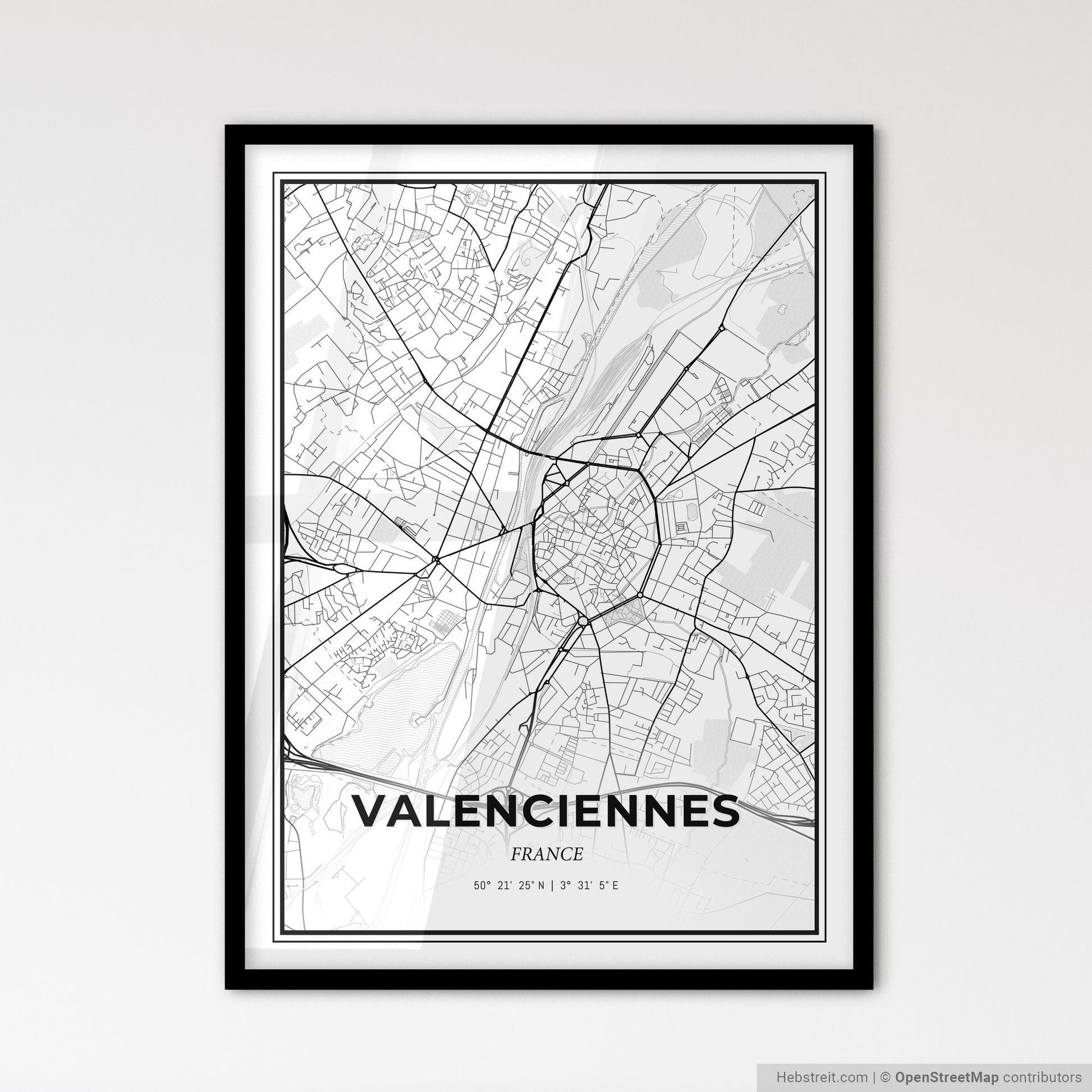 Valenciennes France - Scandinavian Style City Map for Modern Home Decor