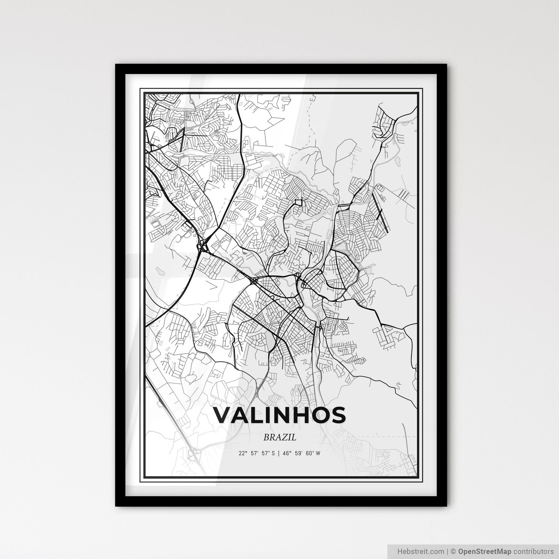 Valinhos Brazil - Scandinavian Style City Map for Modern Home Decor
