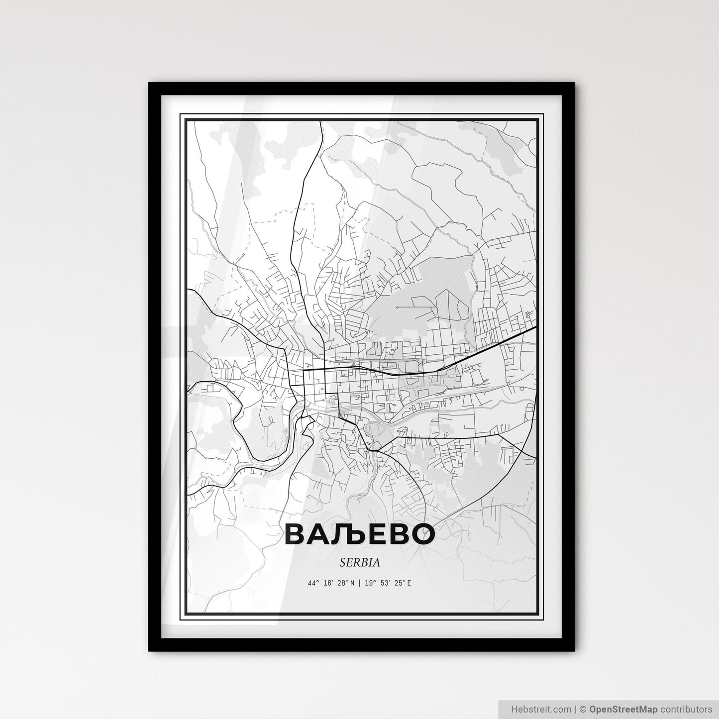 Valjevo Serbia - Scandinavian Style City Map for Modern Home Decor