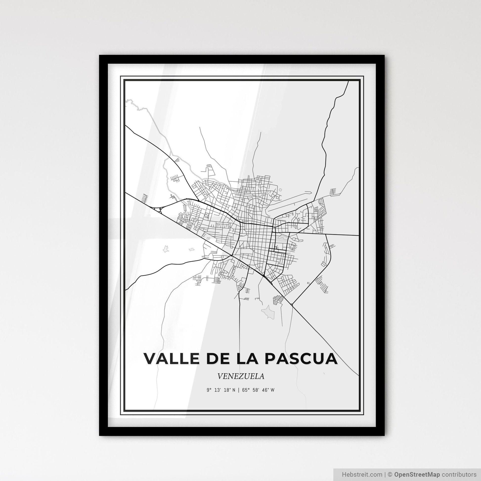 Valle de La Pascua Venezuela - Scandinavian Style City Map for Modern Home Decor