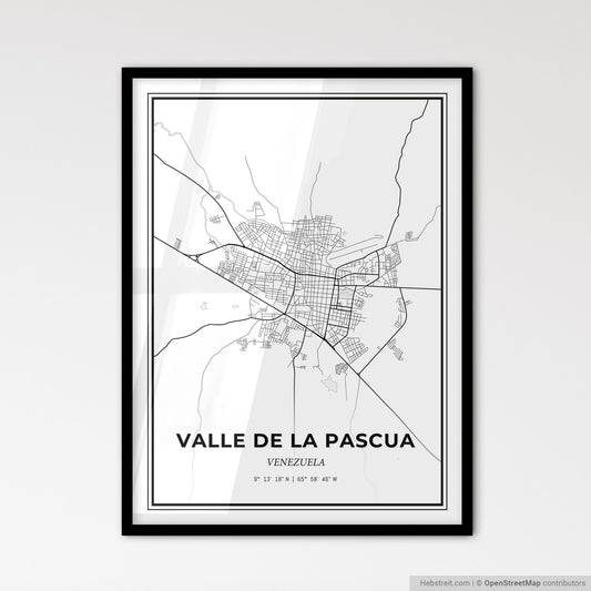 Valle de La Pascua Venezuela - Scandinavian Style City Map for Modern Home Decor