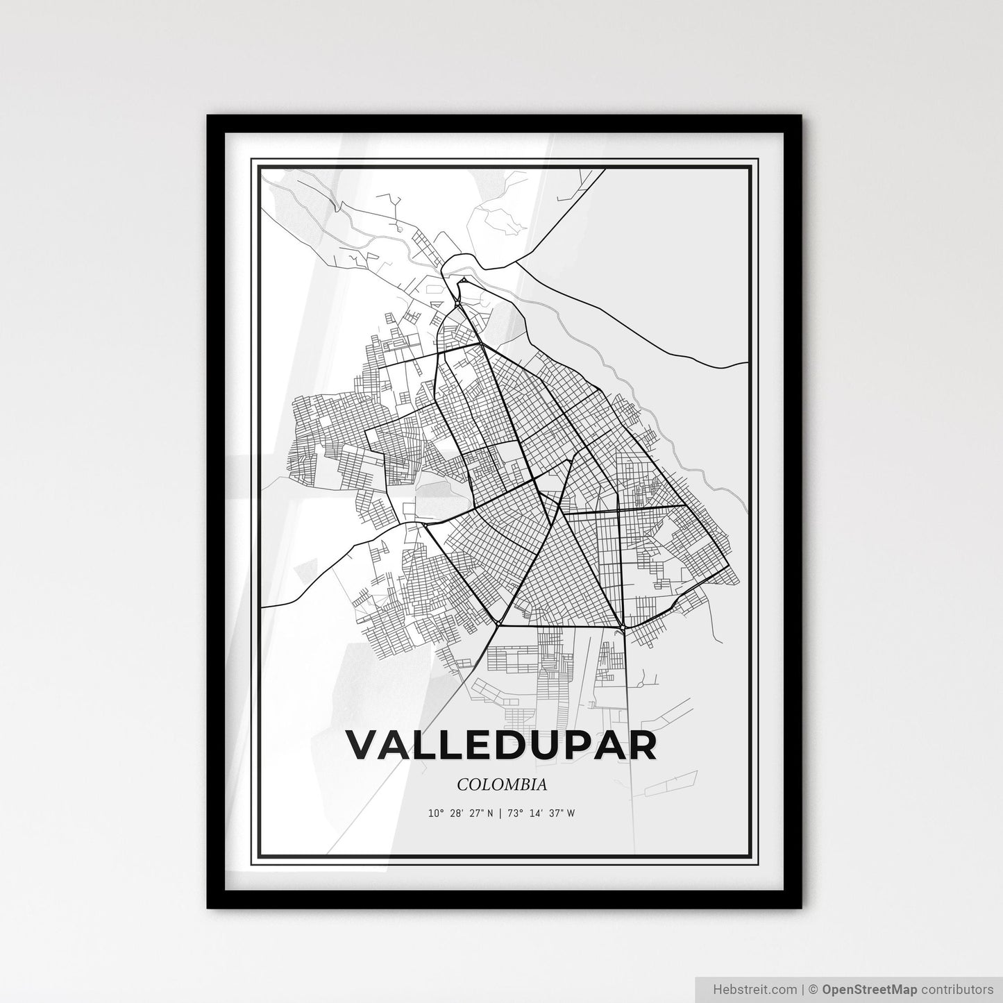 Valledupar Colombia - Scandinavian Style City Map for Modern Home Decor