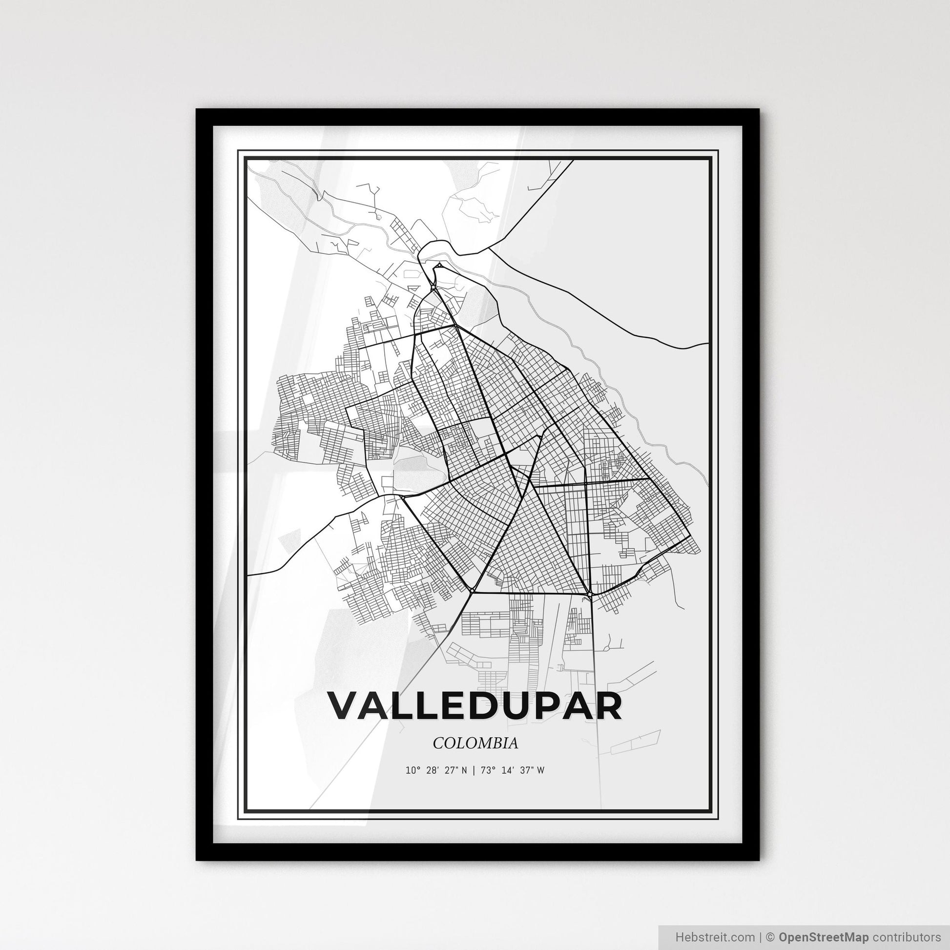 Valledupar Colombia - Scandinavian Style City Map for Modern Home Decor