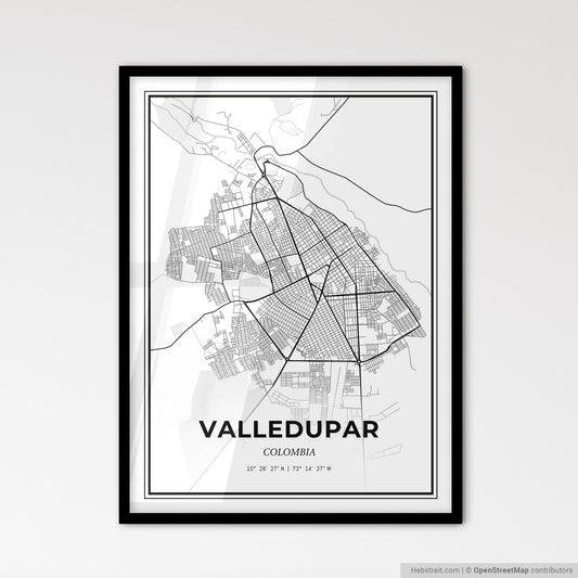 Valledupar Colombia - Scandinavian Style City Map for Modern Home Decor