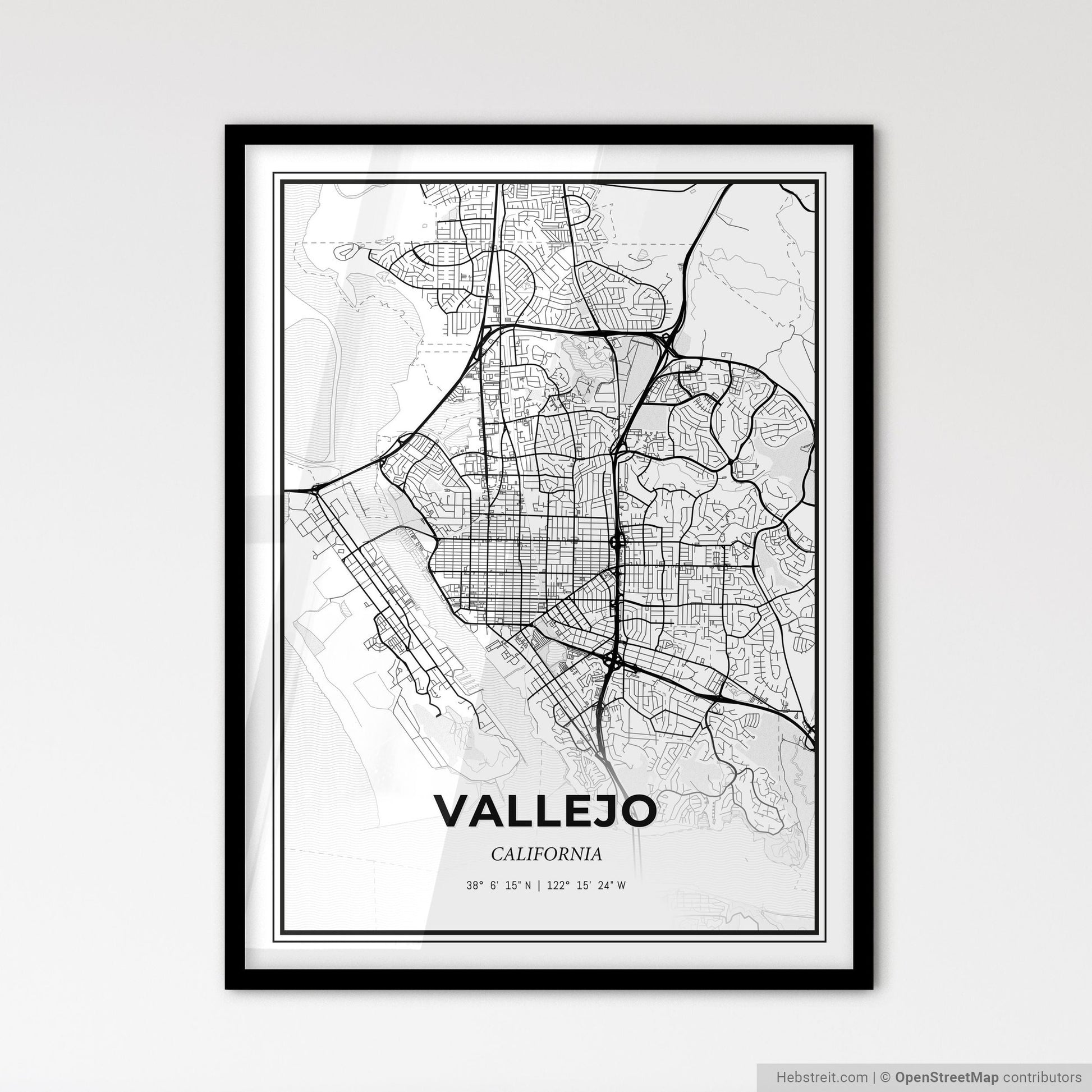 Vallejo California - Scandinavian Style City Map for Modern Home Decor