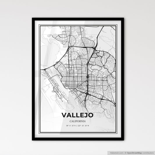 Vallejo California - Scandinavian Style City Map for Modern Home Decor