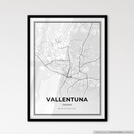 Vallentuna Sweden - Scandinavian Style City Map for Modern Home Decor