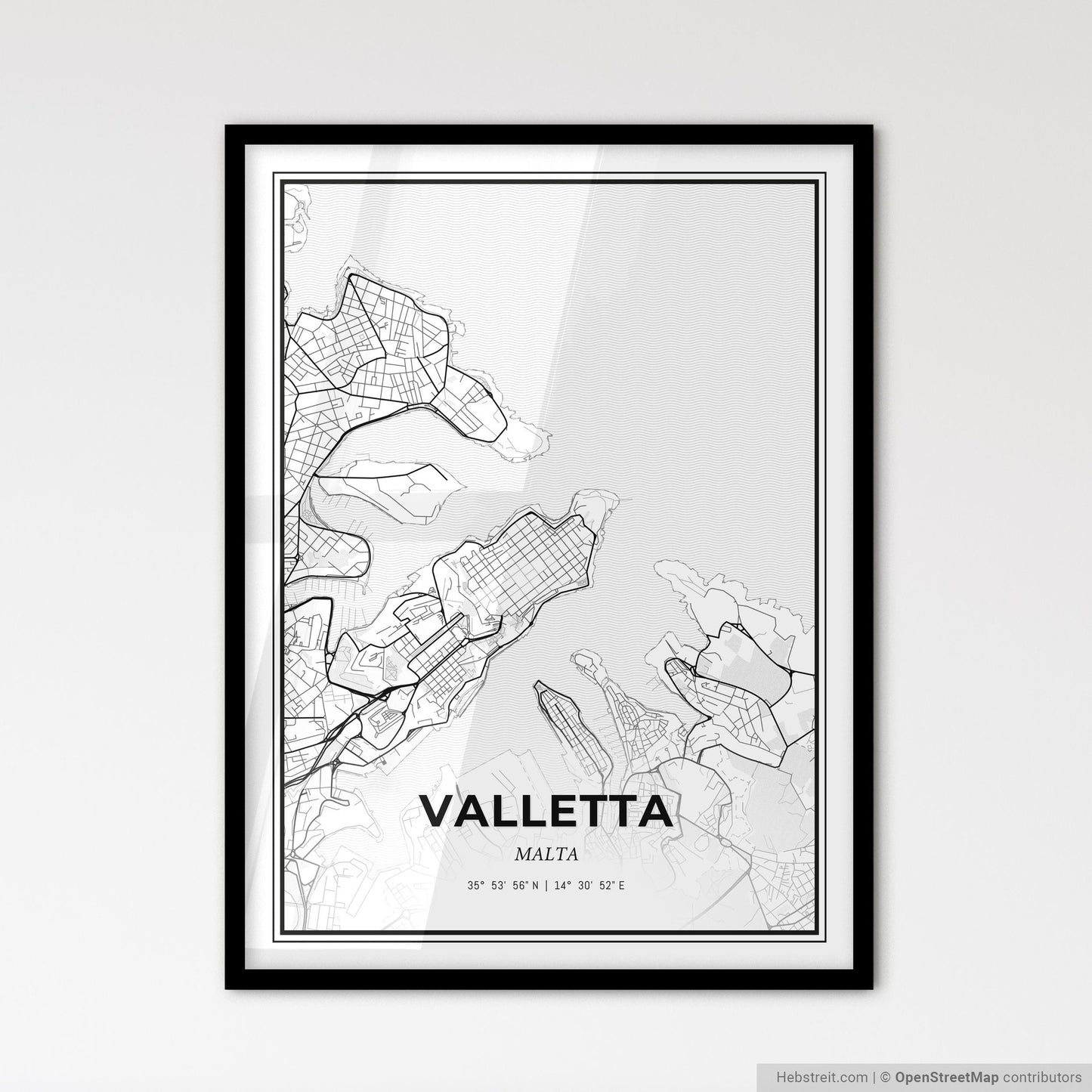 Valletta Malta - Scandinavian Style City Map for Modern Home Decor