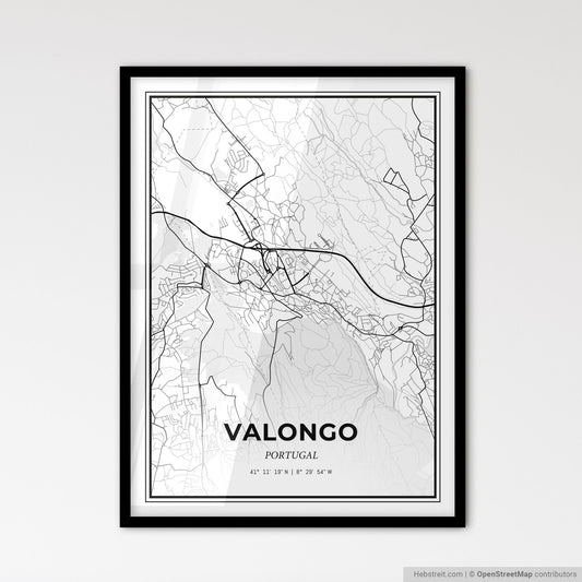 Valongo Portugal - Scandinavian Style City Map for Modern Home Decor