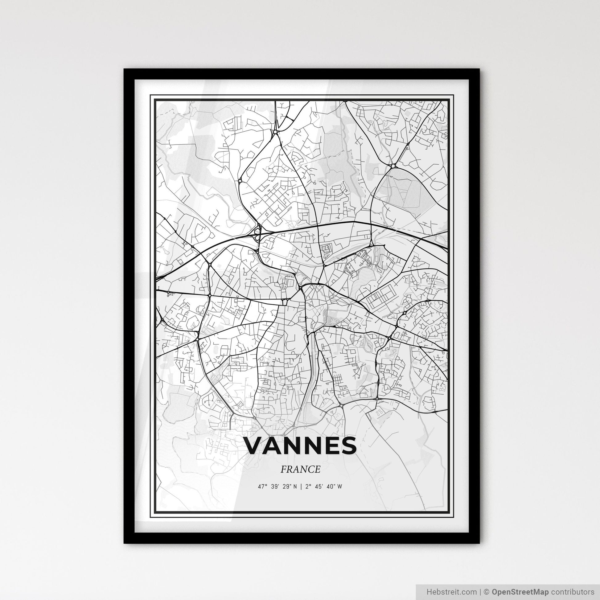 Vannes France - Scandinavian Style City Map for Modern Home Decor