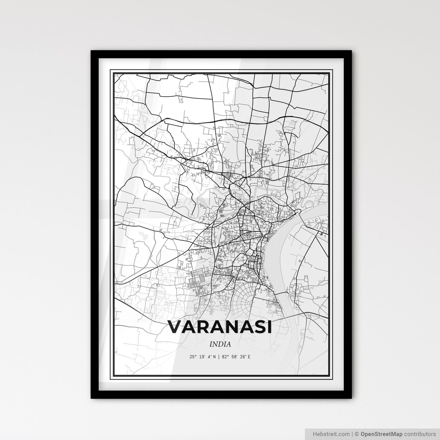 Varanasi India - Scandinavian Style City Map for Modern Home Decor