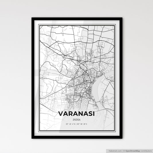 Varanasi India - Scandinavian Style City Map for Modern Home Decor