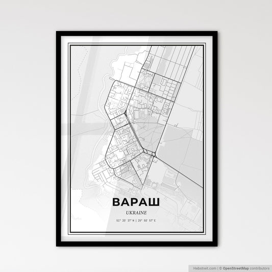 Varash Ukraine - Scandinavian Style City Map for Modern Home Decor