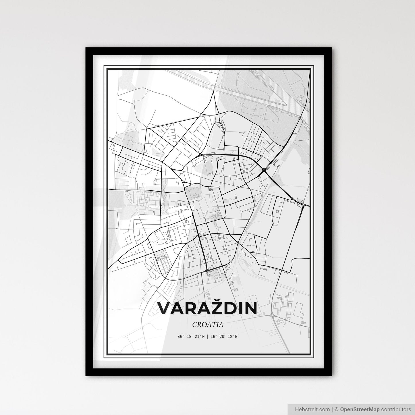 Varaždin  Croatia - Scandinavian Style City Map for Modern Home Decor