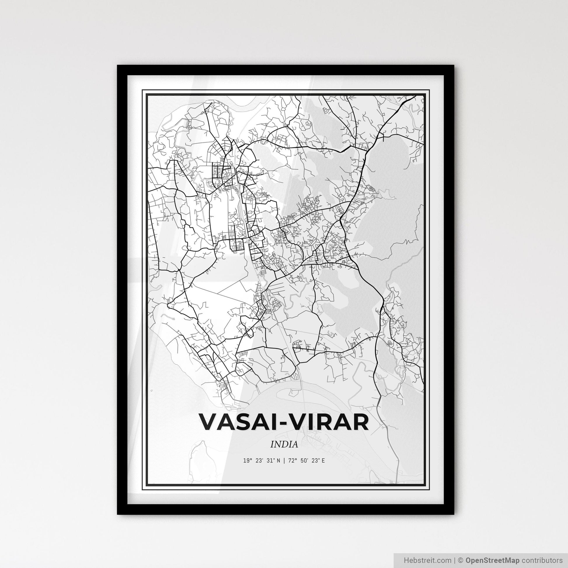 Vasai-Virar India - Scandinavian Style City Map for Modern Home Decor