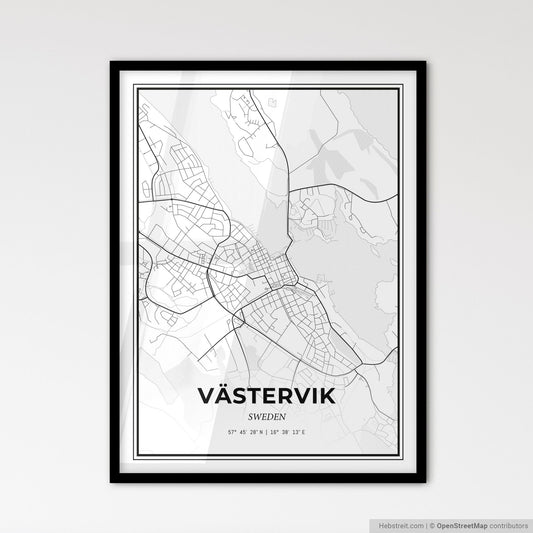 Västervik Sweden - Scandinavian Style City Map for Modern Home Decor